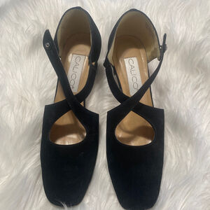Calico Black Suede Crossover Heels Size 8